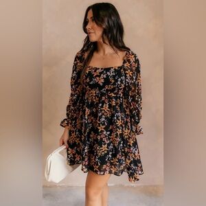 Rue21 Black Floral Long Sleeve Dress